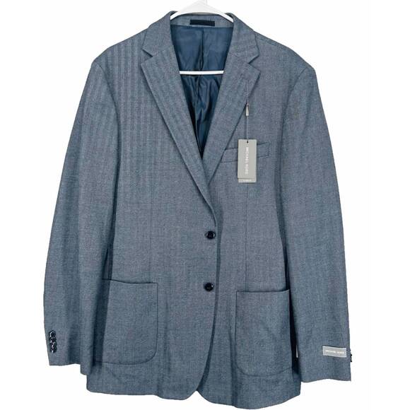 NEW MICHAEL KORS men's classic fit herringbone woven sport jacket in blue gray